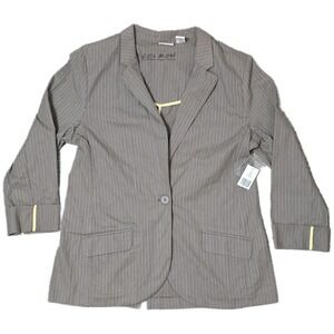 Kim Rogers XL Taupe Pinstripe Boyfriend Jacket Casual Blazer Career (K)